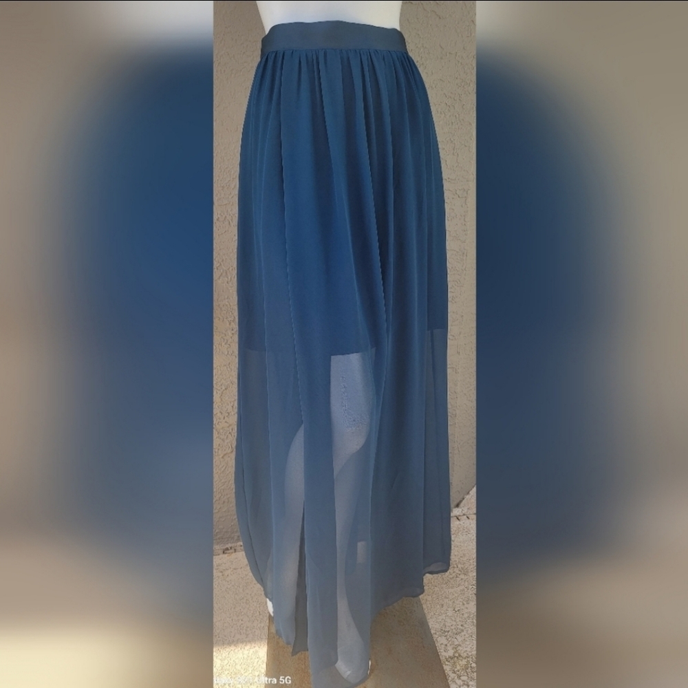 Eva Mendes NY&Co Teal Blue Sheer Panel Fairycore Maxi Skirt Sz 2 - Picture 13 of 13